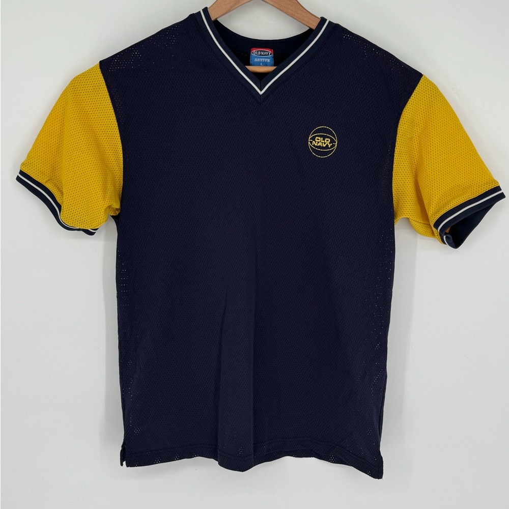 Old Navy Active Boys Size Large Mesh T-Shirt Boys Navy Yellow Basketball A6